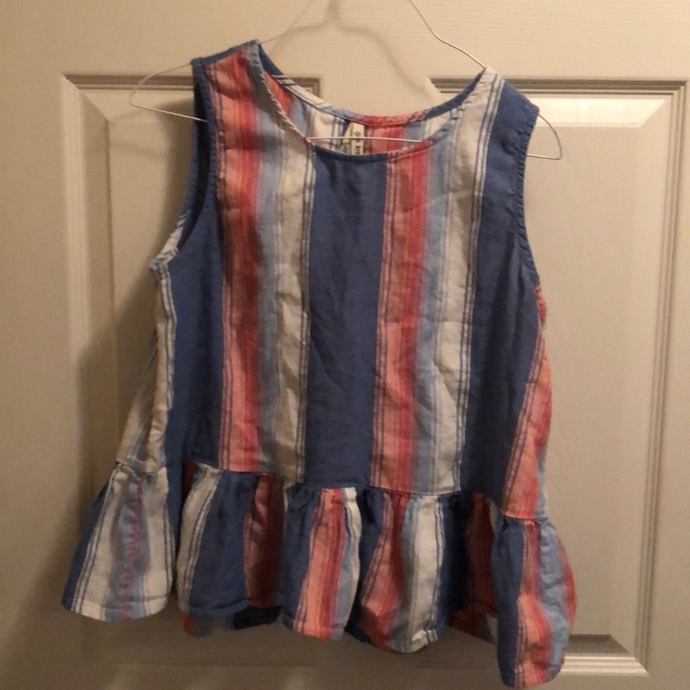 Blue white pink open back tie back top